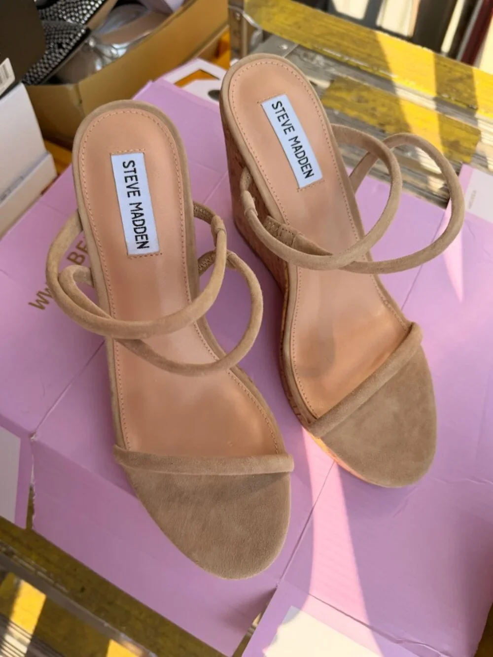 Steve Madden Nude Suede Cork Wedge Sandals | Size 9.5